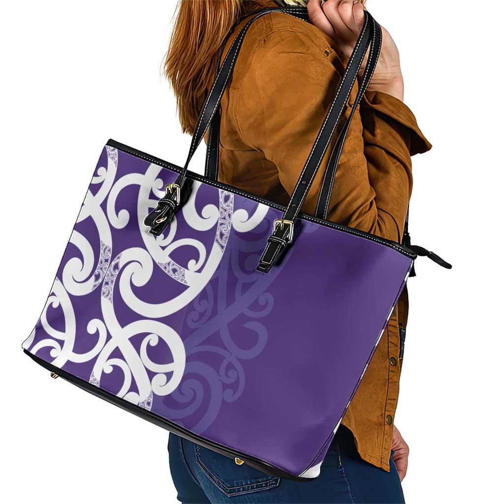 Violet Green Maori Leather Tote Bag Koru Kowhaiwhai - Aussie Hoodie