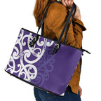 Violet Green Maori Leather Tote Bag Koru Kowhaiwhai - Aussie Hoodie