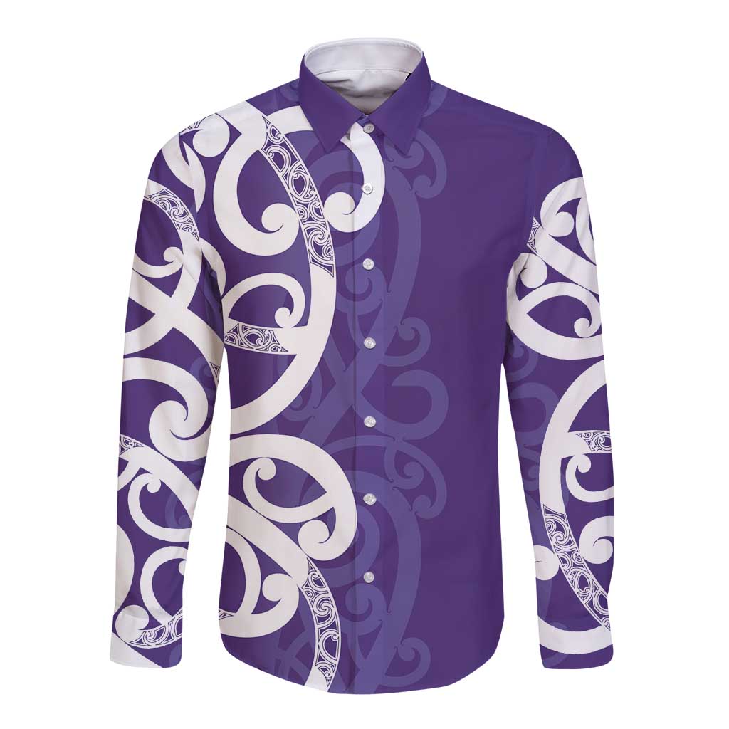 Violet Green Maori Long Sleeve Button Shirt Koru Kowhaiwhai - Aussie Hoodie