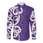 Violet Green Maori Long Sleeve Button Shirt Koru Kowhaiwhai - Aussie Hoodie