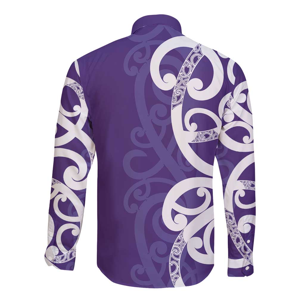 Violet Green Maori Long Sleeve Button Shirt Koru Kowhaiwhai - Aussie Hoodie