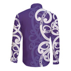 Violet Green Maori Long Sleeve Button Shirt Koru Kowhaiwhai - Aussie Hoodie