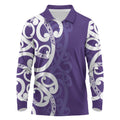 Violet Green Maori Long Sleeve Polo Shirt Koru Kowhaiwhai - Aussie Hoodie
