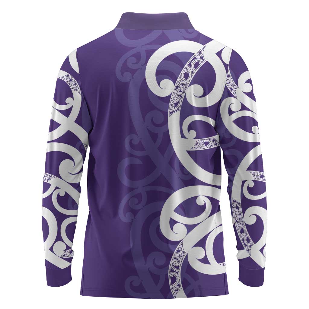Violet Green Maori Long Sleeve Polo Shirt Koru Kowhaiwhai - Aussie Hoodie
