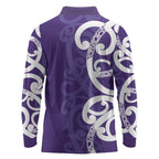 Violet Green Maori Long Sleeve Polo Shirt Koru Kowhaiwhai - Aussie Hoodie