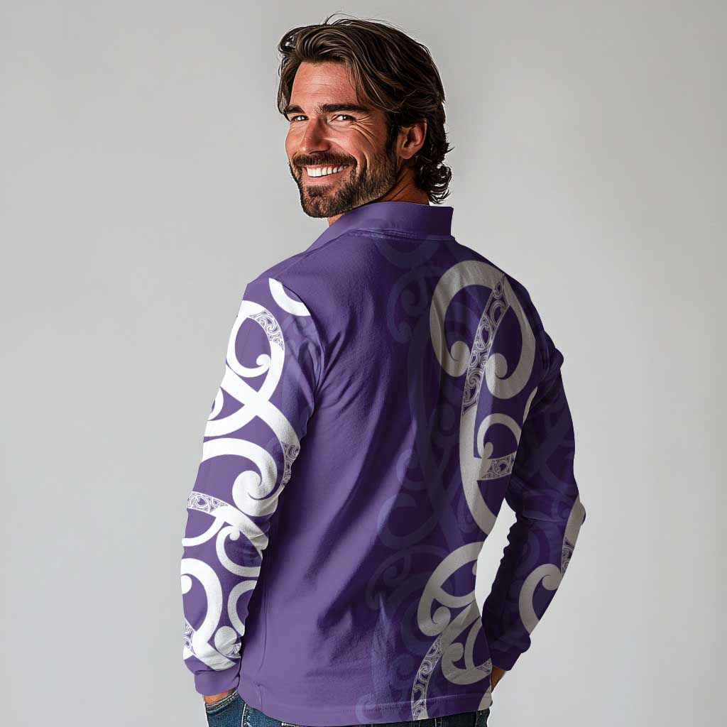 Violet Green Maori Long Sleeve Polo Shirt Koru Kowhaiwhai - Aussie Hoodie
