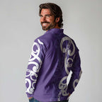 Violet Green Maori Long Sleeve Polo Shirt Koru Kowhaiwhai - Aussie Hoodie