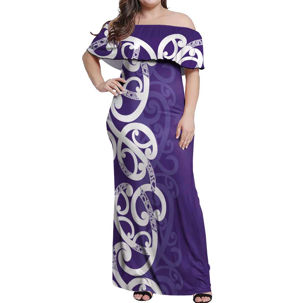 Violet Green Maori Off Shoulder Maxi Dress Koru Kowhaiwhai - Aussie Hoodie