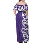Violet Green Maori Off Shoulder Maxi Dress Koru Kowhaiwhai - Aussie Hoodie