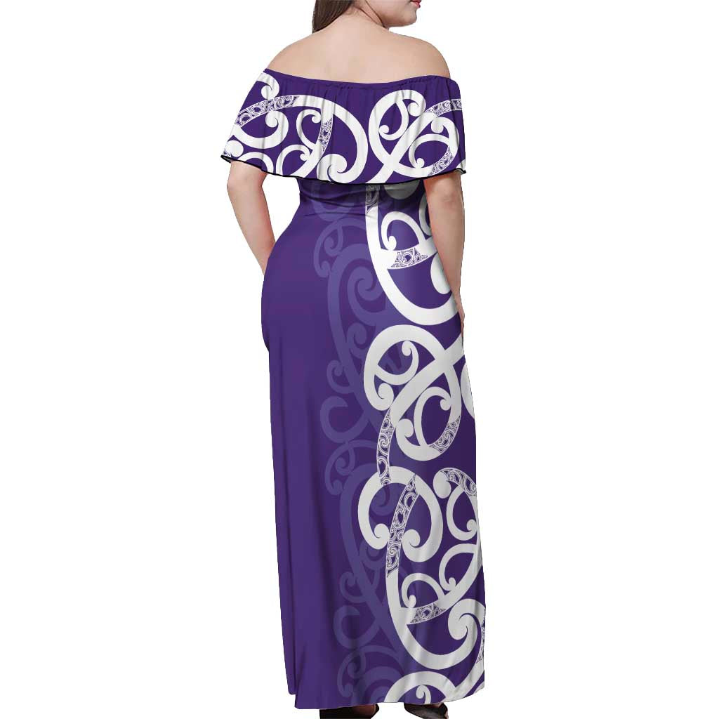 Violet Green Maori Off Shoulder Maxi Dress Koru Kowhaiwhai - Aussie Hoodie