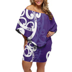 Violet Green Maori Off Shoulder Short Dress Koru Kowhaiwhai - Aussie Hoodie