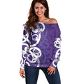 Violet Green Maori Off Shoulder Sweater Koru Kowhaiwhai - Aussie Hoodie