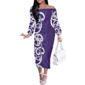 Violet Green Maori Off The Shoulder Long Sleeve Dress Koru Kowhaiwhai - Aussie Hoodie