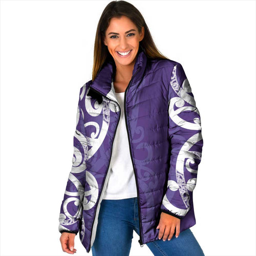 Violet Green Maori Padded Jacket Koru Kowhaiwhai - Aussie Hoodie