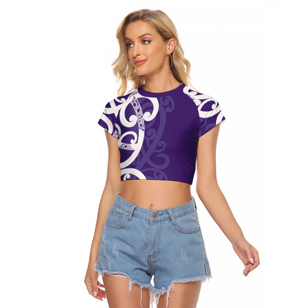 Violet Green Maori Raglan Cropped T Shirt Koru Kowhaiwhai - Aussie Hoodie