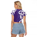 Violet Green Maori Raglan Cropped T Shirt Koru Kowhaiwhai - Aussie Hoodie