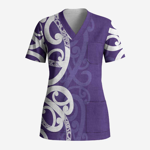 Violet Green Maori Scrub Top Koru Kowhaiwhai - Aussie Hoodie
