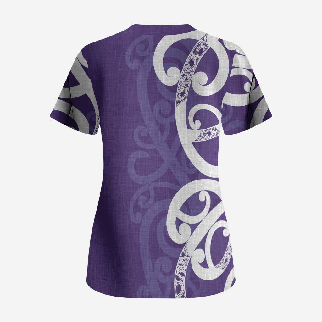 Violet Green Maori Scrub Top Koru Kowhaiwhai - Aussie Hoodie