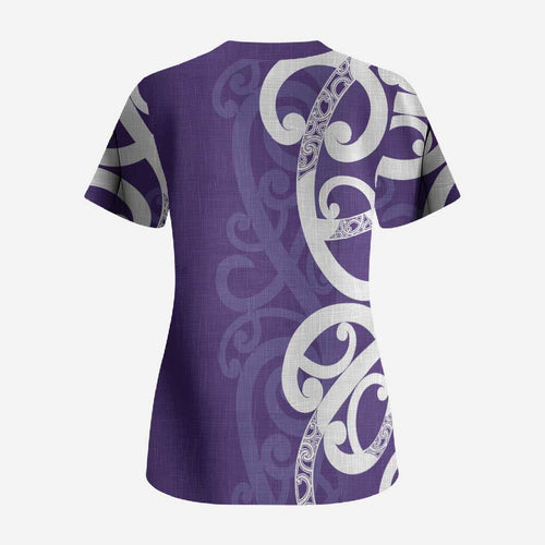 Violet Green Maori Scrub Top Koru Kowhaiwhai - Aussie Hoodie