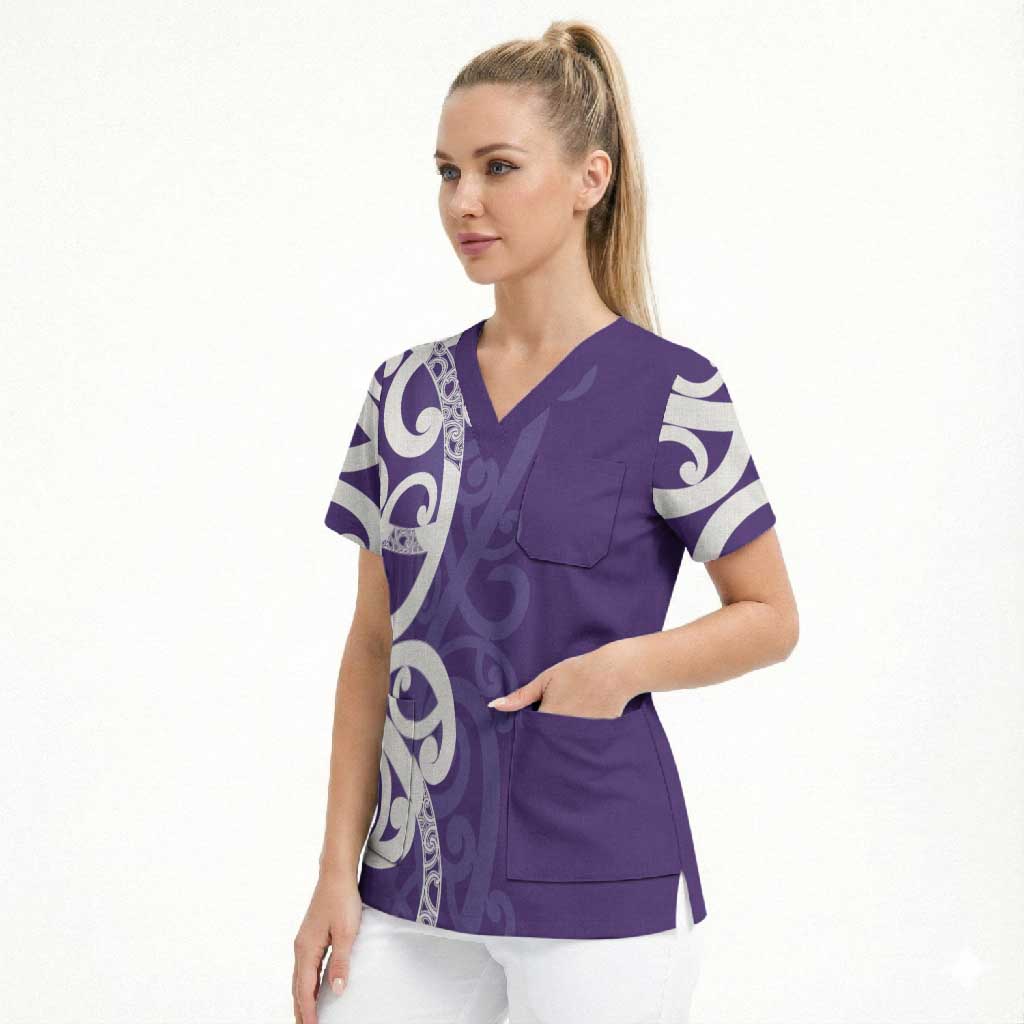 Violet Green Maori Scrub Top Koru Kowhaiwhai - Aussie Hoodie