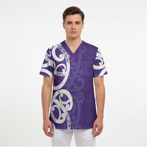 Violet Green Maori Scrub Top Koru Kowhaiwhai - Aussie Hoodie