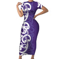 Violet Green Maori Short Sleeve Bodycon Dress Koru Kowhaiwhai - Aussie Hoodie