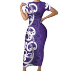 Violet Green Maori Short Sleeve Bodycon Dress Koru Kowhaiwhai - Aussie Hoodie