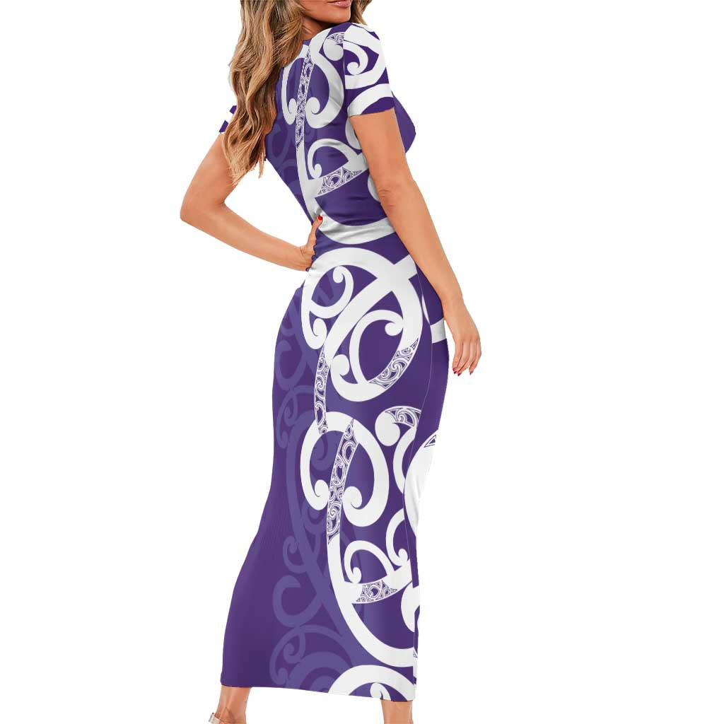 Violet Green Maori Short Sleeve Bodycon Dress Koru Kowhaiwhai - Aussie Hoodie
