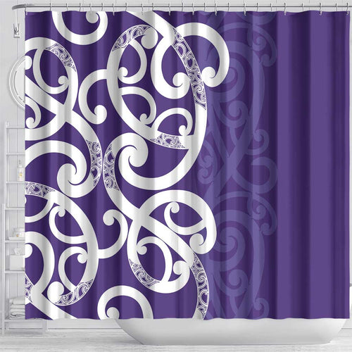 Violet Green Maori Shower Curtain Koru Kowhaiwhai - Aussie Hoodie