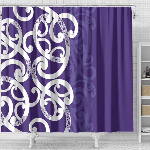 Violet Green Maori Shower Curtain Koru Kowhaiwhai - Aussie Hoodie