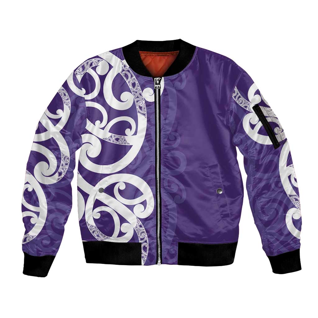 Violet Green Maori Sleeve Zip Bomber Jacket Koru Kowhaiwhai - Aussie Hoodie