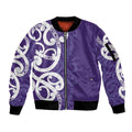 Violet Green Maori Sleeve Zip Bomber Jacket Koru Kowhaiwhai - Aussie Hoodie