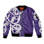 Violet Green Maori Sleeve Zip Bomber Jacket Koru Kowhaiwhai - Aussie Hoodie