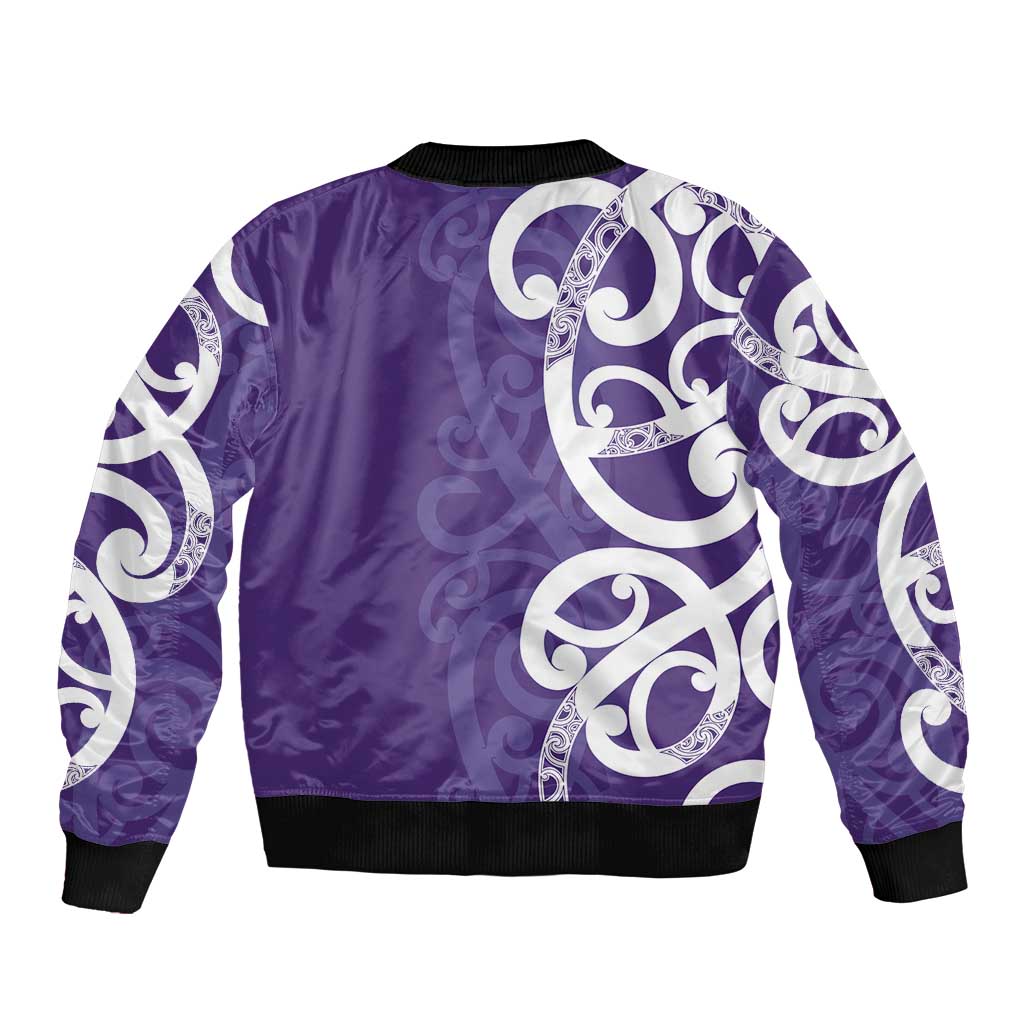 Violet Green Maori Sleeve Zip Bomber Jacket Koru Kowhaiwhai - Aussie Hoodie
