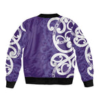Violet Green Maori Sleeve Zip Bomber Jacket Koru Kowhaiwhai - Aussie Hoodie