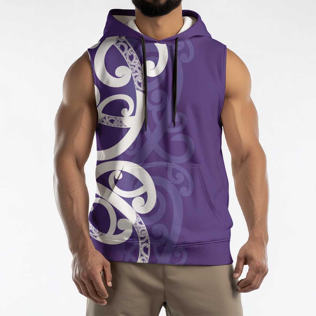 Violet Green Maori Sleeveless Hoodie Koru Kowhaiwhai - Aussie Hoodie