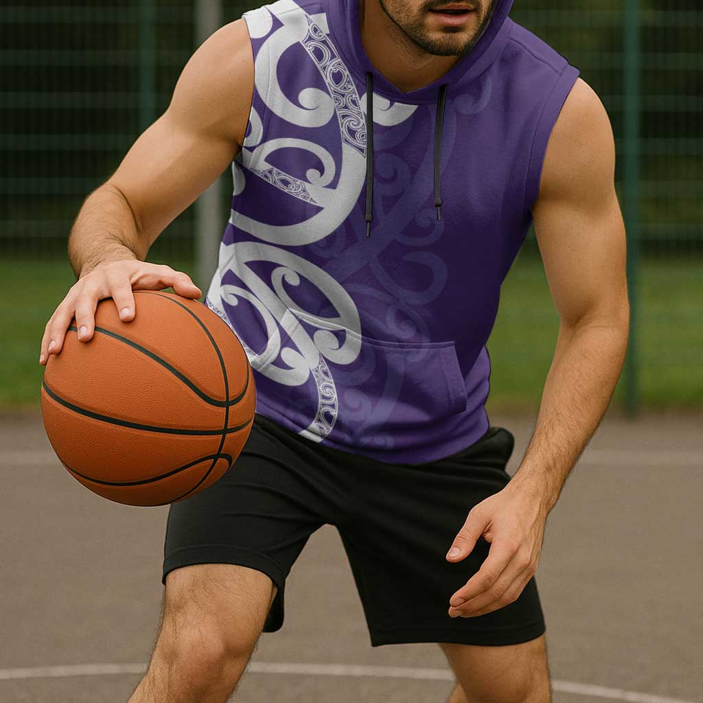 Violet Green Maori Sleeveless Hoodie Koru Kowhaiwhai - Aussie Hoodie