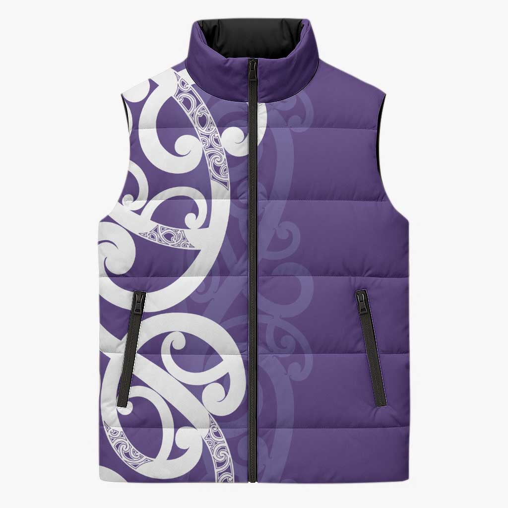 Violet Green Maori Sleeveless Puffer Jacket Koru Kowhaiwhai - Aussie Hoodie