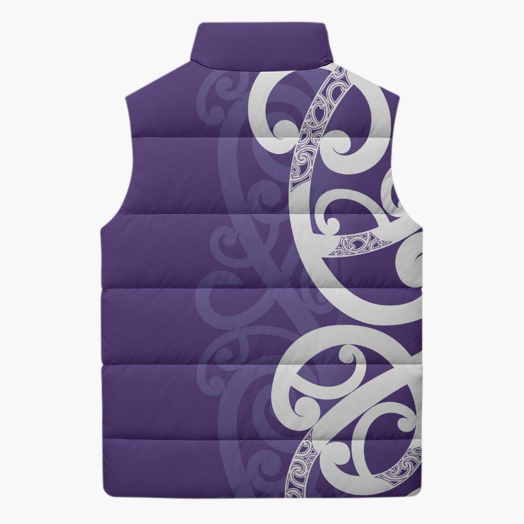 Violet Green Maori Sleeveless Puffer Jacket Koru Kowhaiwhai - Aussie Hoodie