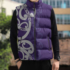 Violet Green Maori Sleeveless Puffer Jacket Koru Kowhaiwhai - Aussie Hoodie