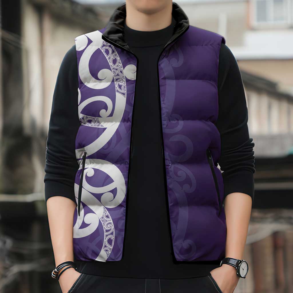 Violet Green Maori Sleeveless Puffer Jacket Koru Kowhaiwhai - Aussie Hoodie