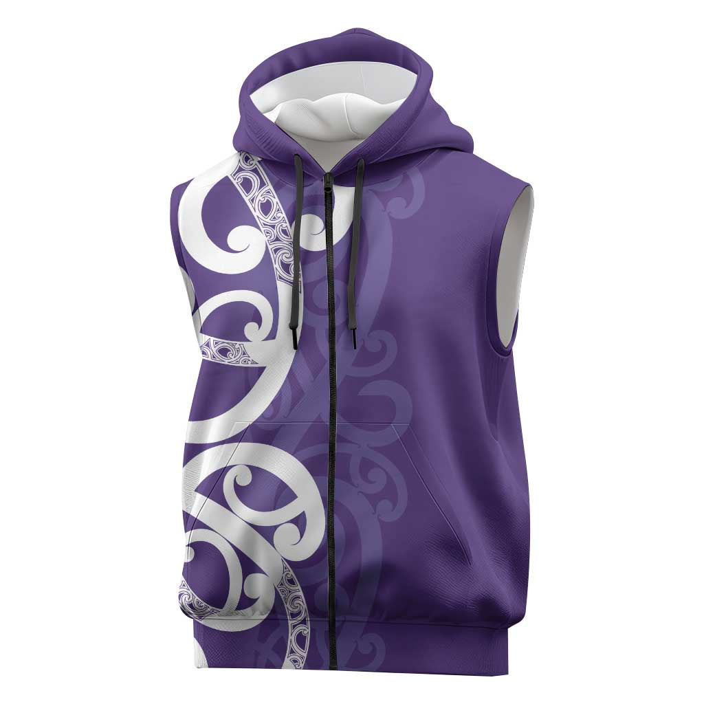 Violet Green Maori Sleeveless Zip Hoodie Koru Kowhaiwhai - Aussie Hoodie