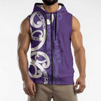 Violet Green Maori Sleeveless Zip Hoodie Koru Kowhaiwhai - Aussie Hoodie