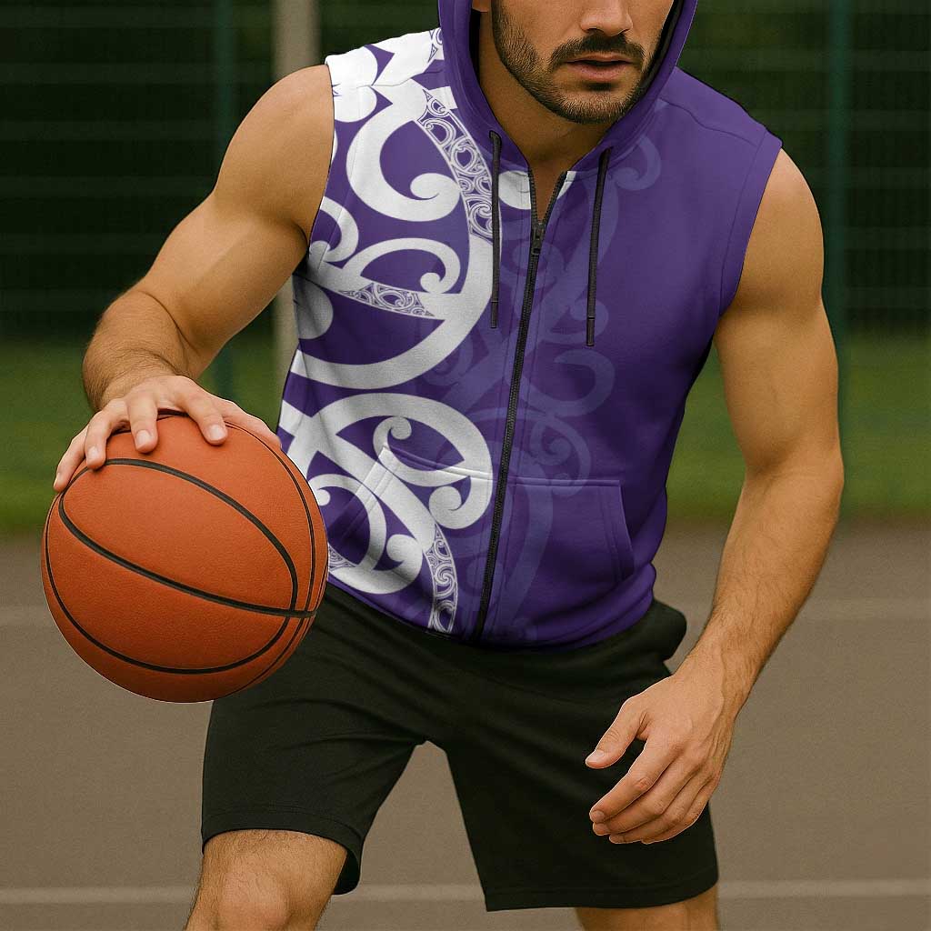 Violet Green Maori Sleeveless Zip Hoodie Koru Kowhaiwhai - Aussie Hoodie