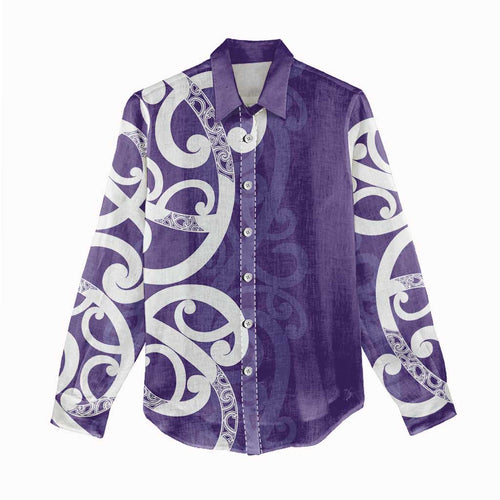 Violet Green Maori Women Casual Shirt Koru Kowhaiwhai - Aussie Hoodie