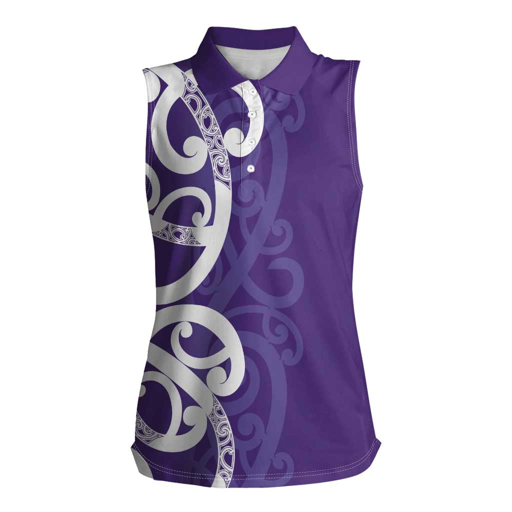 Violet Green Maori Women Sleeveless Polo Shirt Koru Kowhaiwhai - Aussie Hoodie