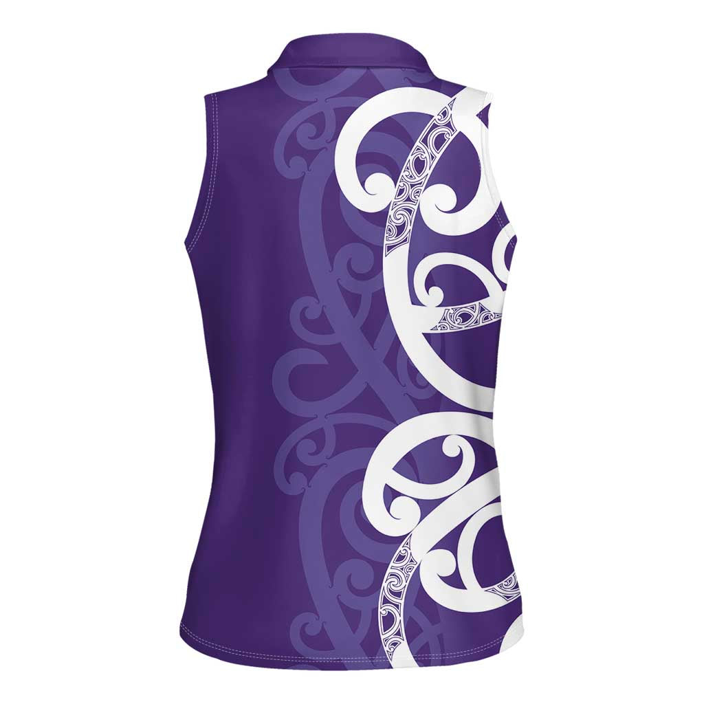 Violet Green Maori Women Sleeveless Polo Shirt Koru Kowhaiwhai - Aussie Hoodie