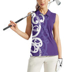 Violet Green Maori Women Sleeveless Polo Shirt Koru Kowhaiwhai - Aussie Hoodie