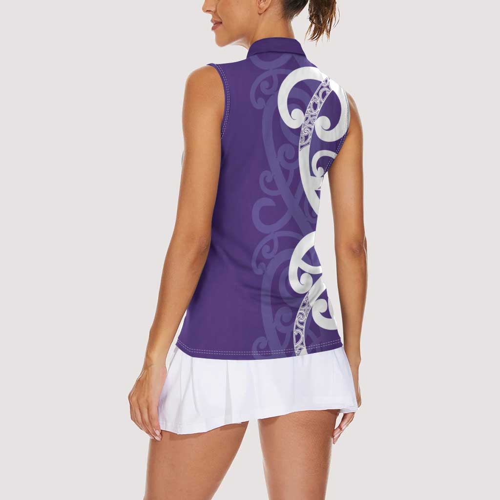 Violet Green Maori Women Sleeveless Polo Shirt Koru Kowhaiwhai - Aussie Hoodie