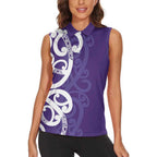 Violet Green Maori Women Sleeveless Polo Shirt Koru Kowhaiwhai - Aussie Hoodie